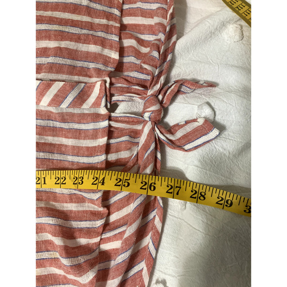 Lucky Brand Womens Button Front Linen Viscose Blend Top M Knot Back Striped - Picture 4 of 7